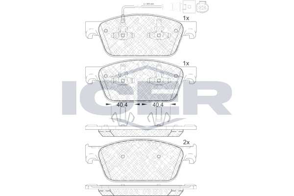 Комплект гальмівних накладок, дискове гальмо   141953   ICER