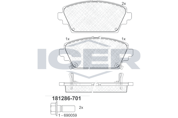 Комплект тормозных колодок, дисковый тормоз   181286-701   ICER