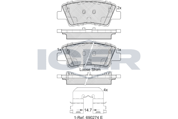 Комплект тормозных колодок, дисковый тормоз   182036   ICER