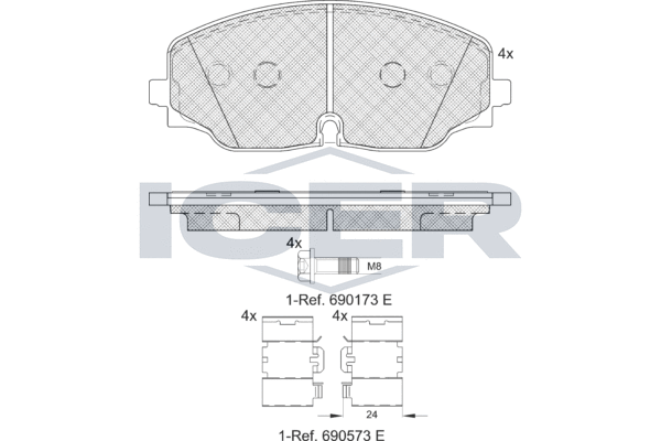 Комплект гальмівних накладок, дискове гальмо   182328   ICER