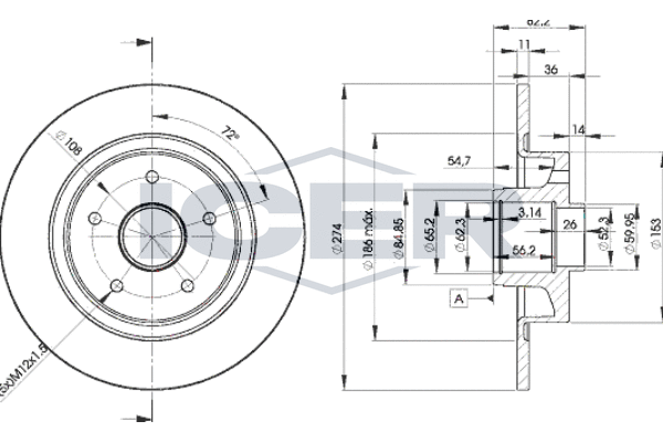 Гальмівний диск, ICER 78BD2236-1 Гальмівний диск, ICER 78BD2236-1