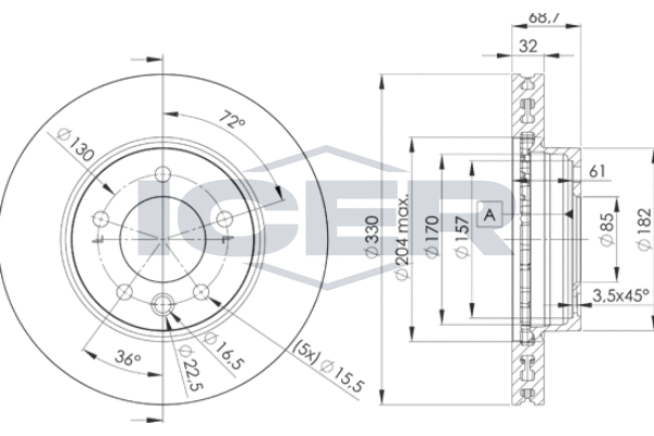 Тормозной диск, ICER 78BD3326-1 Тормозной диск, ICER 78BD3326-1