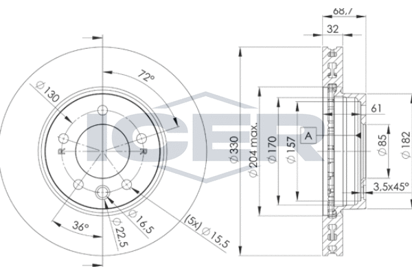 Тормозной диск, ICER 78BD3327-1 Тормозной диск, ICER 78BD3327-1