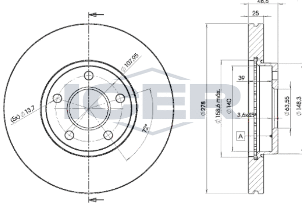 Гальмівний диск, ICER 78BD3963-2 Гальмівний диск, ICER 78BD3963-2
