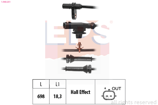 Датчик, кількість обертів колеса   1.960.251   EPS