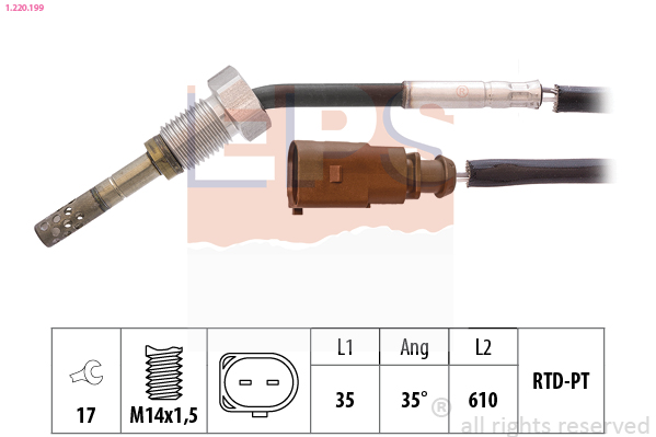 Датчик, температура відпрацьованих газів   1.220.199   EPS