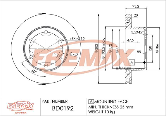 Тормозной диск   BD-0192   FREMAX