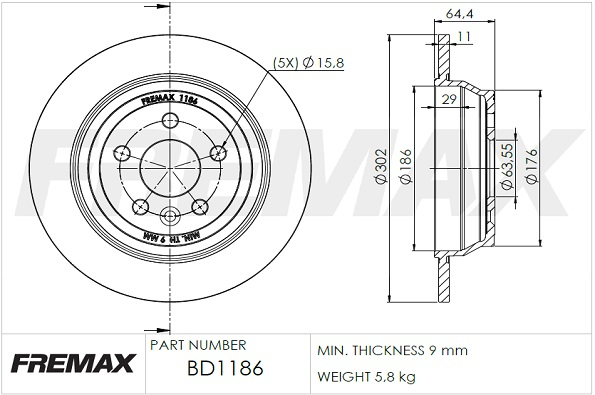 Тормозной диск   BD-1186   FREMAX