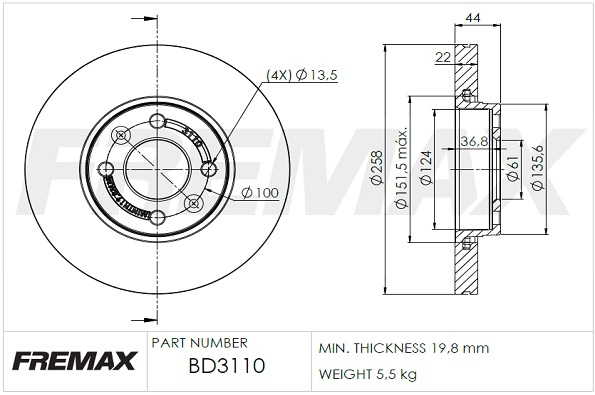 Тормозной диск   BD-3110   FREMAX