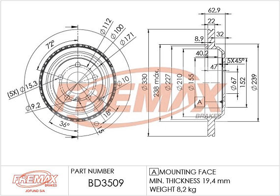 Тормозной диск   BD-3509   FREMAX