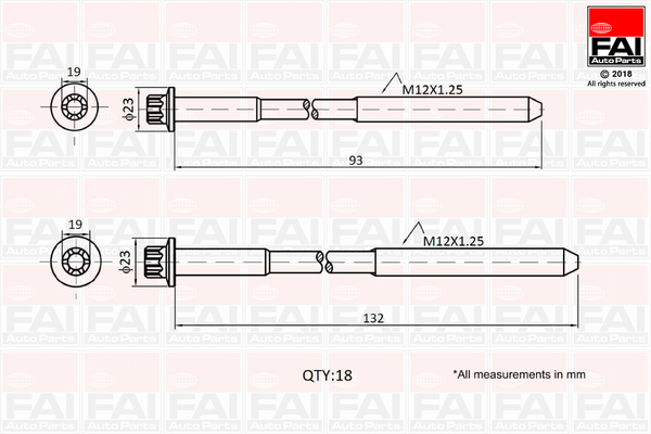 Комплект болтов головки цилидра   B2201   FAI AutoParts