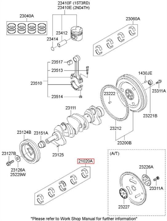 Комплект подшипников коленчатого вала   210204X900   HYUNDAI