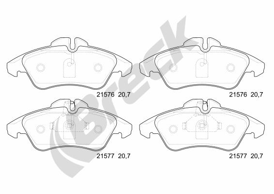 Комплект гальмівних накладок, дискове гальмо   21576 00 703 10   BRECK