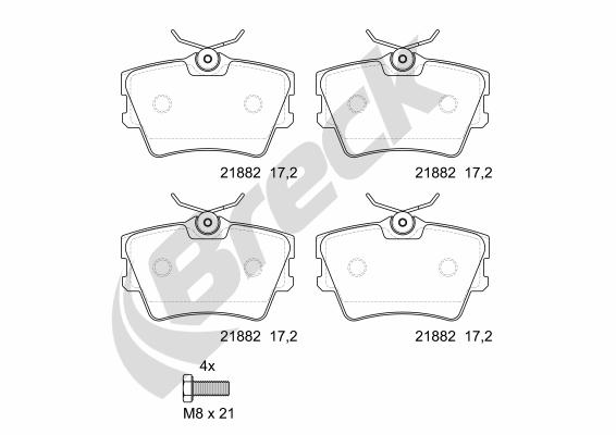 Комплект гальмівних накладок, дискове гальмо   21882 00 704 00   BRECK