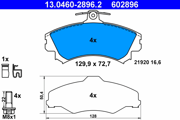 Комплект гальмівних накладок, дискове гальмо   13.0460-2896.2   ATE