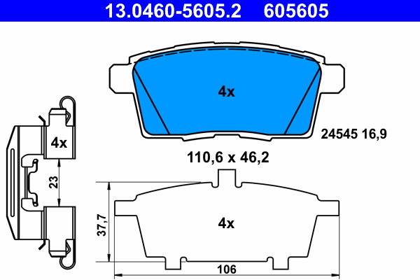 Комплект тормозных колодок, дисковый тормоз   13.0460-5605.2   ATE