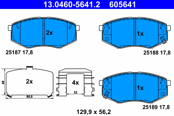 Комплект гальмівних накладок, дискове гальмо   13.0460-5641.2   ATE