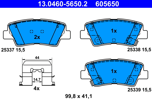 Комплект гальмівних накладок, дискове гальмо   13.0460-5650.2   ATE