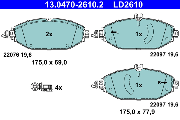 Комплект тормозных колодок, дисковый тормоз   13.0470-2610.2   ATE