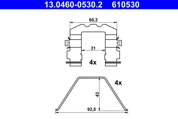 Комплектующие, колодки дискового тормоза   13.0460-0530.2   ATE