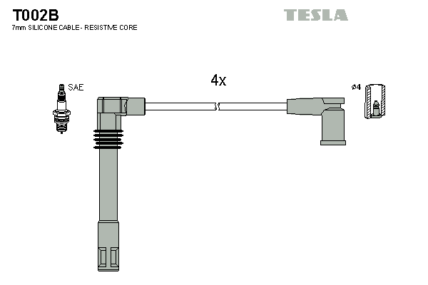 Комплект проводів високої напруги   T002B   TESLA