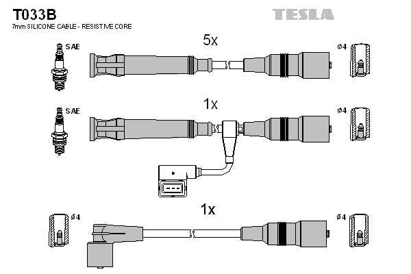 Комплект проводів високої напруги   T033B   TESLA