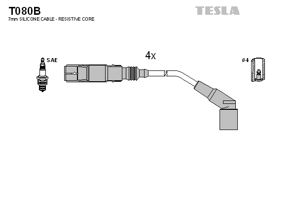 Комплект проводів високої напруги   T080B   TESLA