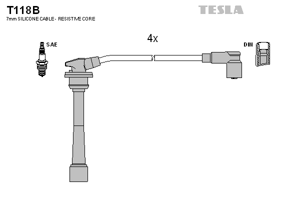 Комплект проводів високої напруги   T118B   TESLA