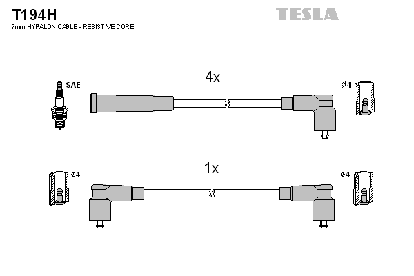 Комплект проводов зажигания   T194H   TESLA