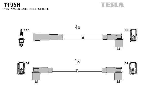 Комплект проводов зажигания   T195H   TESLA