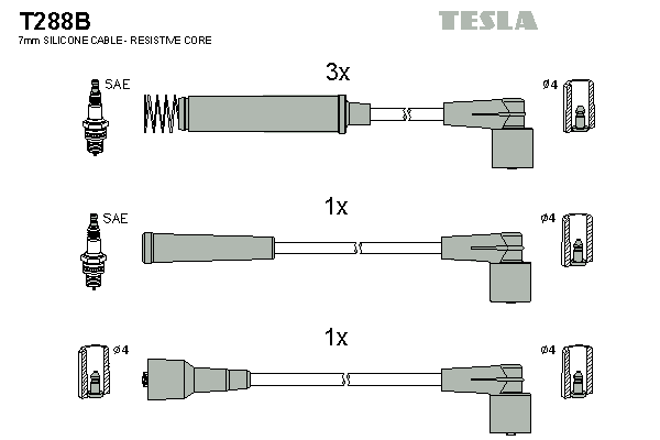 Комплект проводів високої напруги   T288B   TESLA