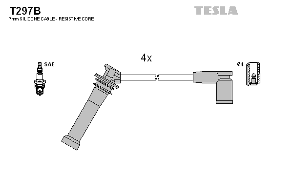 Комплект проводів високої напруги   T297B   TESLA