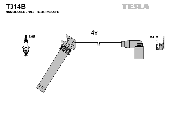 Комплект проводов зажигания   T314B   TESLA