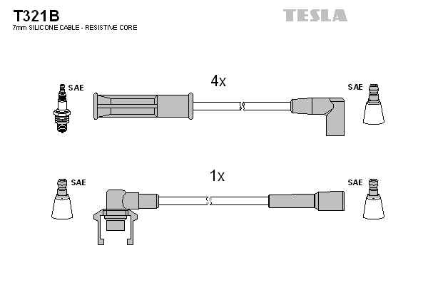 Комплект проводів високої напруги   T321B   TESLA