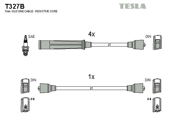 Комплект проводів високої напруги   T327B   TESLA