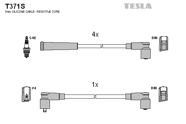 Комплект проводів високої напруги   T371S   TESLA