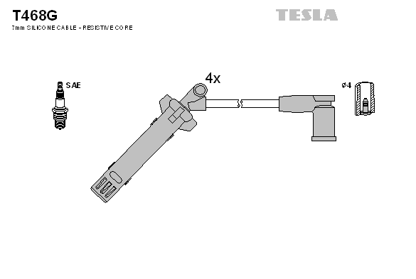 Комплект проводів високої напруги   T468G   TESLA