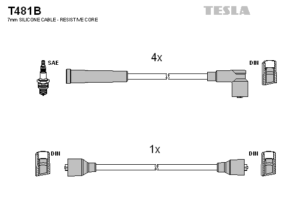 Комплект проводів високої напруги   T481B   TESLA