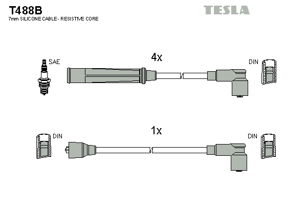 Комплект проводов зажигания, TESLA T488B Комплект проводов зажигания, TESLA T488B