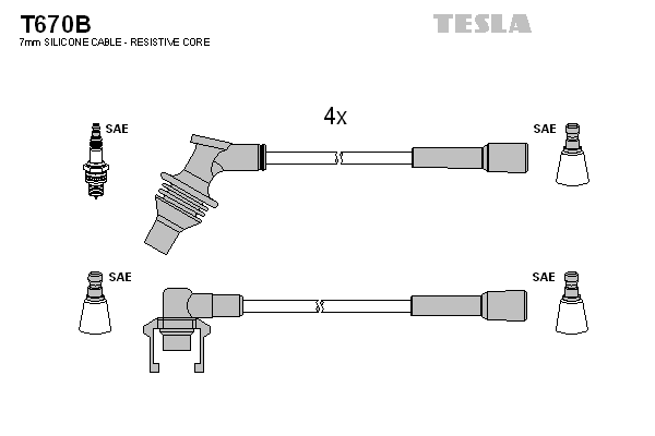 Комплект проводов зажигания   T670B   TESLA