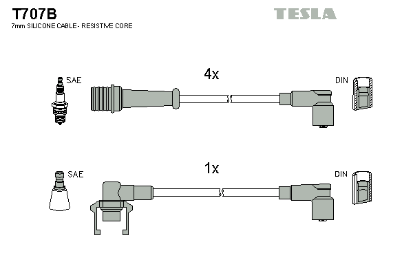 Комплект проводів високої напруги   T707B   TESLA