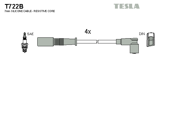 Комплект проводів високої напруги   T722B   TESLA