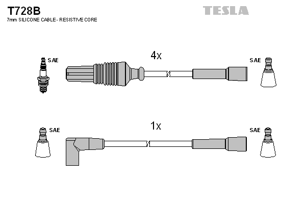 Комплект проводів високої напруги   T728B   TESLA