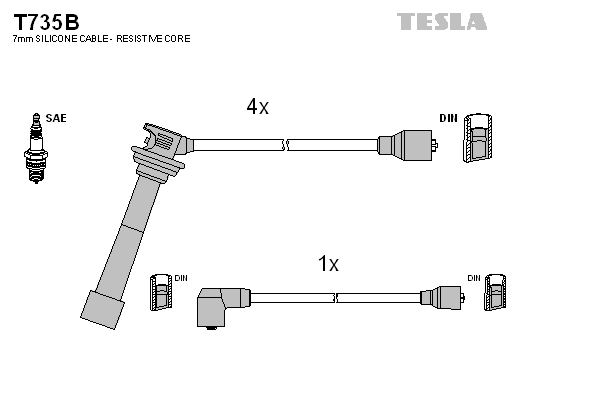 Комплект проводов зажигания   T735B   TESLA