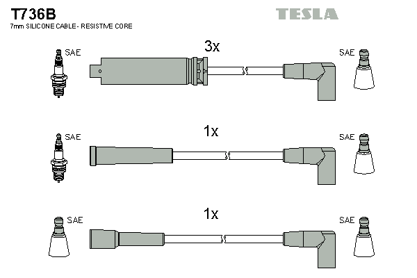 Комплект проводів високої напруги   T736B   TESLA