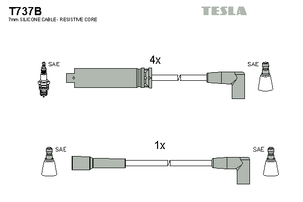 Комплект проводів високої напруги   T737B   TESLA