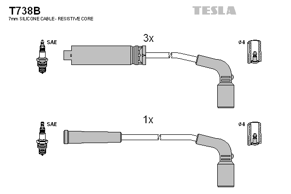 Комплект проводов зажигания   T738B   TESLA