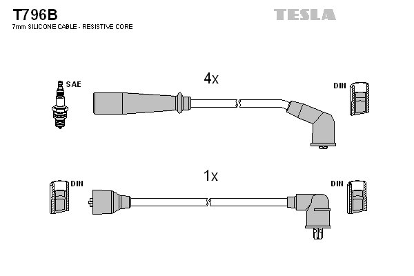 Комплект проводів високої напруги   T796B   TESLA