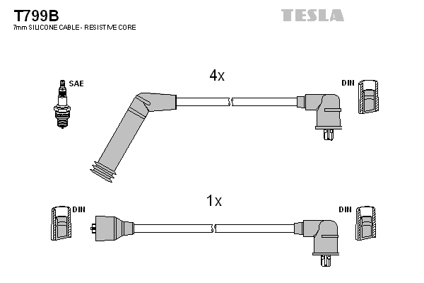 Комплект проводів високої напруги   T799B   TESLA