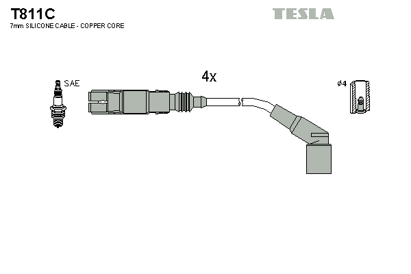 Комплект проводів високої напруги   T811C   TESLA